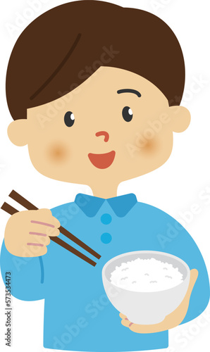 ご飯と男の子のイラスト