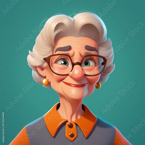 Cartoon Close up Portrait of Smiling Blonde Graceful Old Woman Psychologist on a Colored Background. Illustration Avatar for ui ux. - Post-processed Generative AI