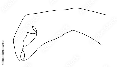 Hand one-line art, hand drawn continuous contour. Palm with fingers gesturing, drawing single line style, minimalist design. Editable stroke. Isolated. Vector illustration
