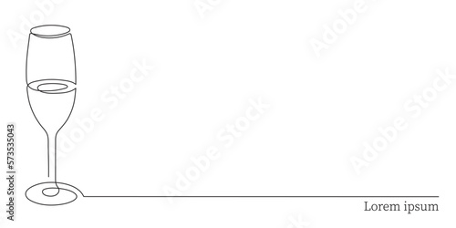 Hand drawn champagne glass one line art,continuous drawing contour.Cheers toast festive decoration for holidays,romantic Valentine's Day design.Trendy template for web.Editable stroke.Vector