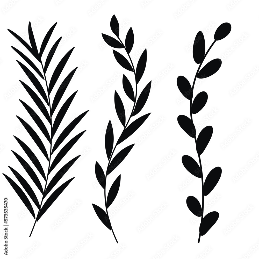 Naklejka premium Set of black tropical leaves