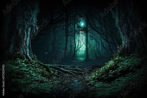 illustration, forest deep in the dark, fantasy, ai generative © Jorge Ferreiro