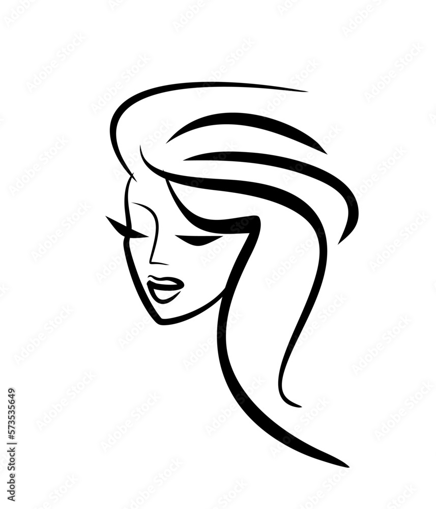 Beauty salon logo. Face girl icon. Barber woman haircut emblem. Beautiful long fluffy hair. Beauty salon logo. Face girl icon. Barber woman haircut emblem. Beautiful long fluffy hair.