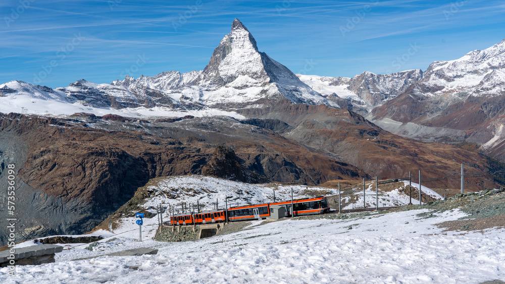 The cogwheel train and Mount Matterhorn, Switzerland
