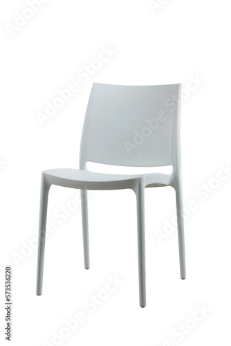 Plastic white, gray chair isolated on a white background. Simple minimalist chair.