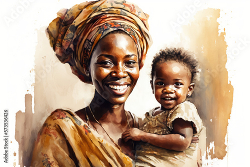 Obraz na płótnie Black woman watercolor painting style banner for africa day created using Generative AI. w salonie