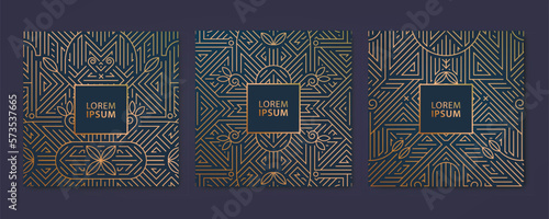 Vector set of luxury cover templates, square line art deco patterns. Fancy design elements for placards, banners, flyers, presentations and cards