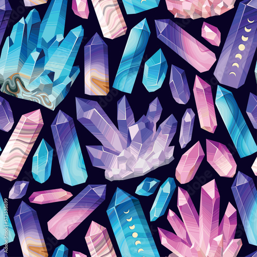 Vector seamless pattern with colorful crystal gems