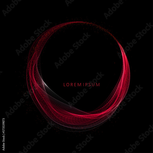 Isolated round red frame, small transparent tulle on a black background