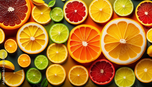 Top View citrus fruit background  generative ai