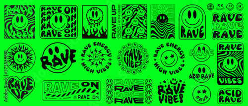 Set Of Acid Sticker Patterns Vector Design. Rave Graphic Elements. Trippy Smile Streetwear Art.