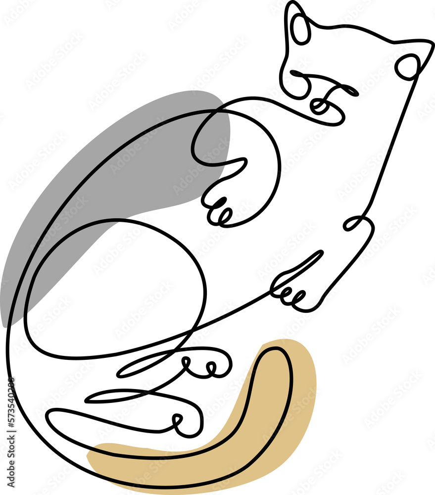 Continuous one line drawing of cat resting on its back. The cat lay