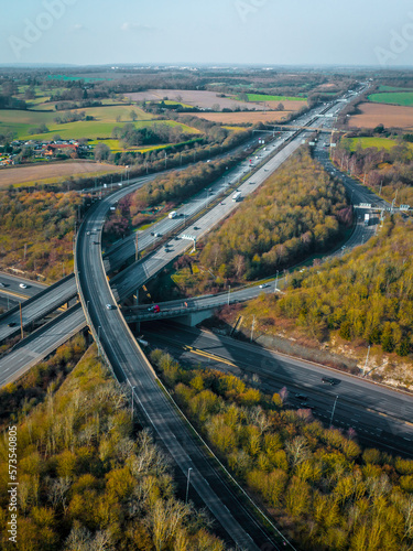 UK Highways M25 and M1 Motorways Interchange Aerial View