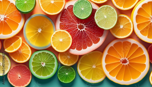 Top View citrus fruit background  generative ai