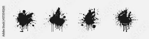 Dirty collection of paint splatter, drops, blots, spray. Grunge set. Set of blots and stains isolated on white background. Collection of various ink splashes.Vector illustration