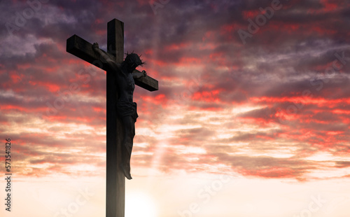 Fotografering Crucified Christ hangs on the cross
