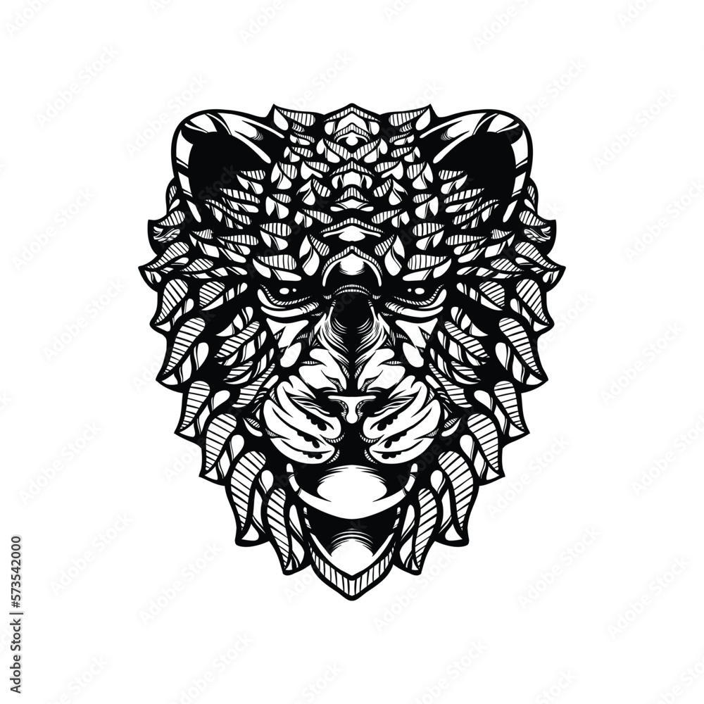 black and white tribal decorative lion pattern tattoo