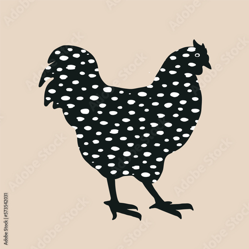 Speckled cock icon, dappled rooster vector illustration in collage style isolated on beige. Funny and cute bird, Easter design element. photo