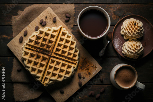 Breakfast waffles. Illustration AI Generative