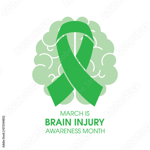 March is Brain Injury Awareness Month vector illustration. Green awareness ribbon icon vector isolated on a white background. Human brain silhouette icon. Important day