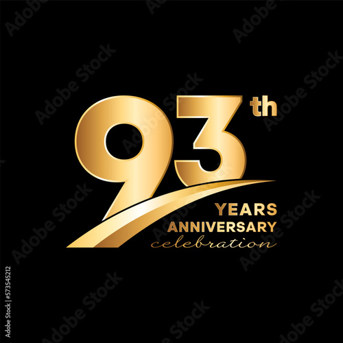 93th Anniversary. Anniversary logo design with golden number and text for anniversary celebration event, invitation, wedding, greeting card, banner, poster, flyer, brochure. Logo Vector Template photo