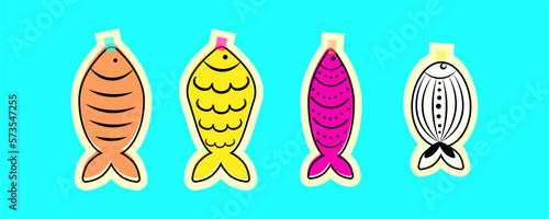 Stickers for French April Fool's Day. Poisson d'avril. FVector for your design. Vector illustration