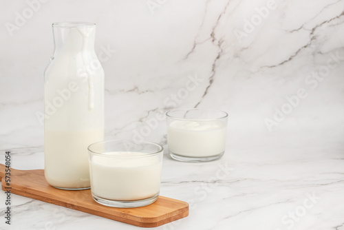 yogurt on a light background, Probiotic cold fermented dairy drink. place for text