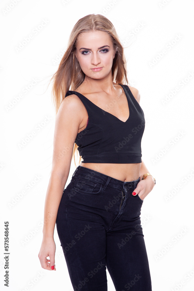 portrait of attractive blond woman on white background portrait of attractive blond woman on white background