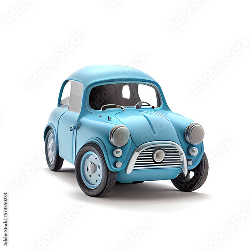 cute blue car on a white background. generative AI