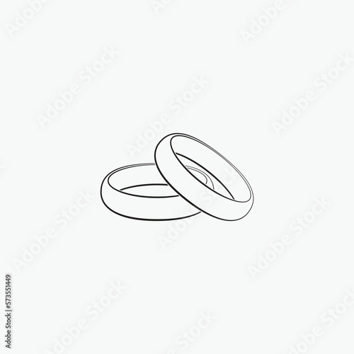 Wedding rings contour black, vector illustration on an isolated white background.

