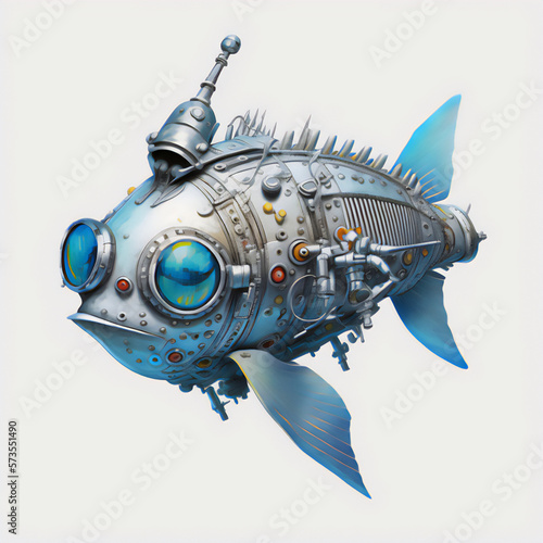 Abstract design of a robotic fish in white background photo