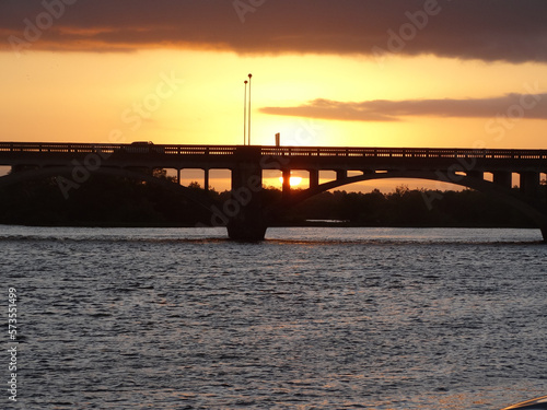 Sunset, with Ponte Maua in the background. Jaguarao, RS, Brazil.