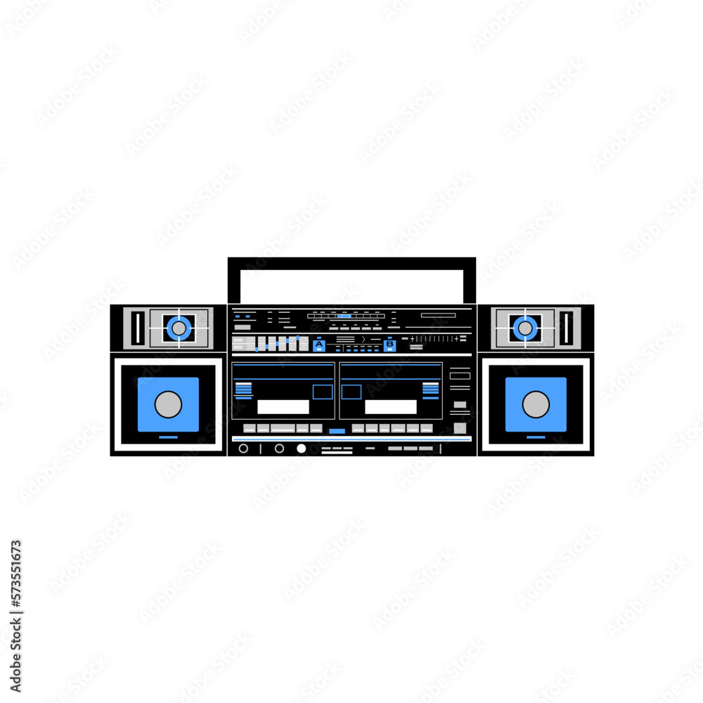 Fototapeta premium Vector image of a classic Boombox or Ghetto Blaster. Inspired by the JVC PC-W330 JW model in black and blue