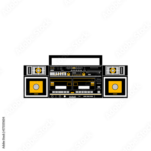 Vector image of a classic Boombox or Ghetto Blaster. Inspired by the JVC PC-W330 JW model in black and yellow