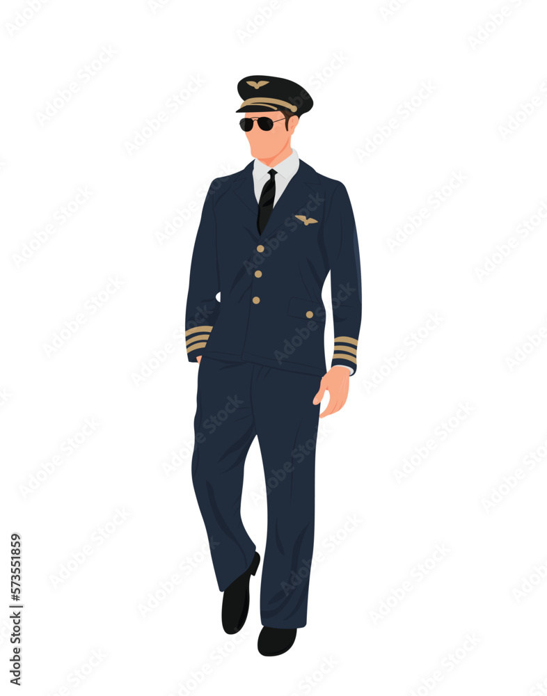 Aircraft Pilot Illustration, Aviator In Uniform Flat Design Aircraft Pilot Illustration, Aviator In Uniform Flat Design