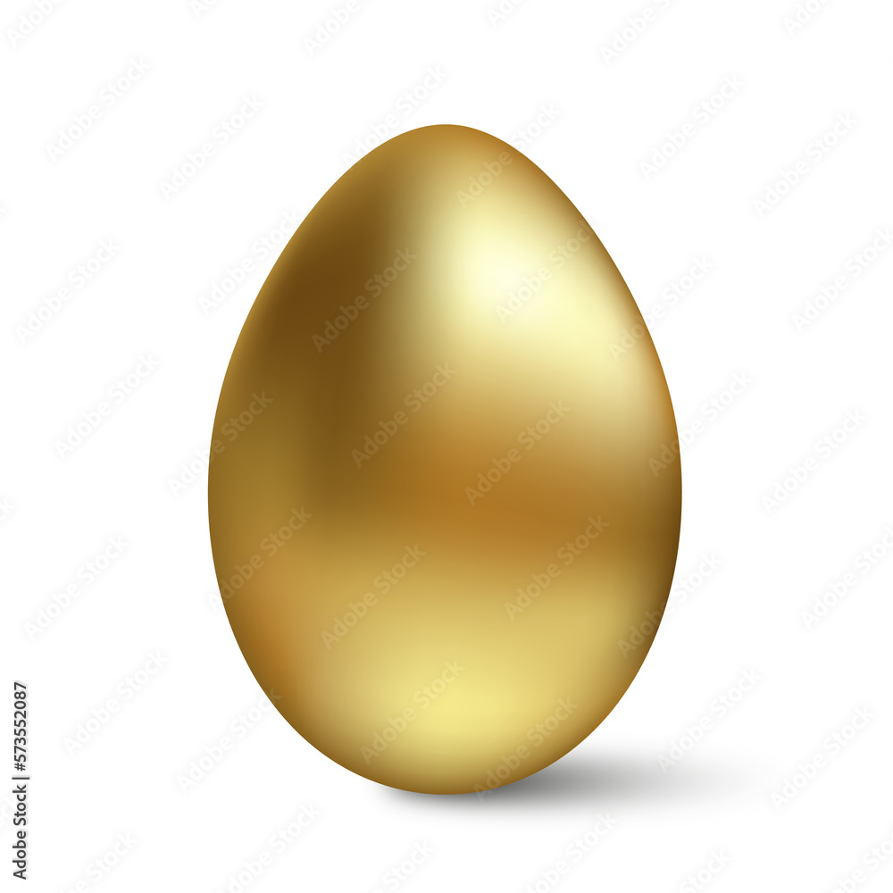 Golden Easter egg on a transparent background. Egg with realistic shadow and highlights. Stock PNG image