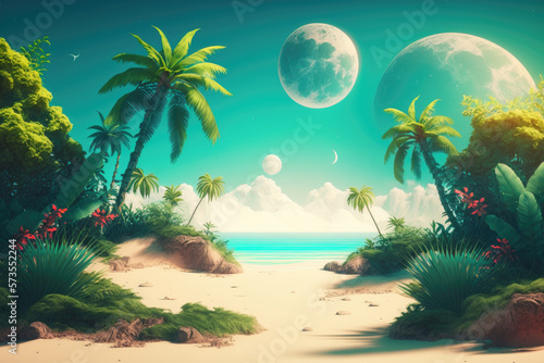 Summer Tropical Background. Illustration AI Generative