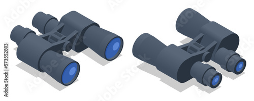 Isometric Binocular icon. Old binoculars set against a white background