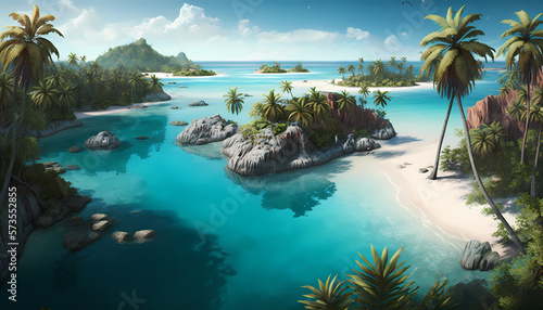 A Tropical Island Paradise with Sand Beaches - Generative AI
