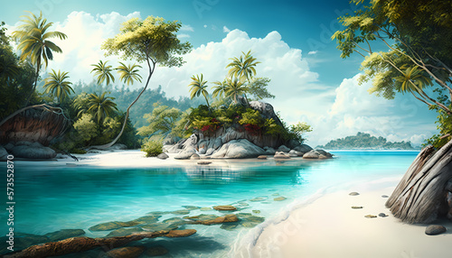 A Tropical Island Paradise with Sand Beaches - Generative AI © Silard