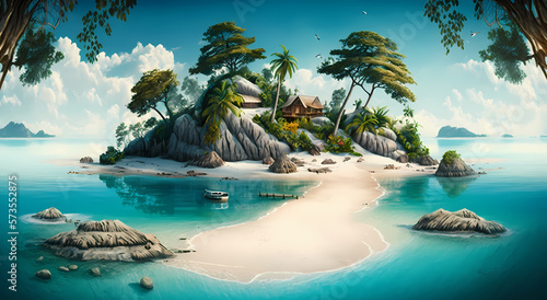 A Tropical Island Paradise with Sand Beaches - Generative AI