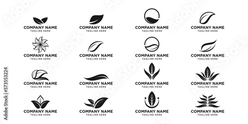 logo design set leaf icon logo vector illustration