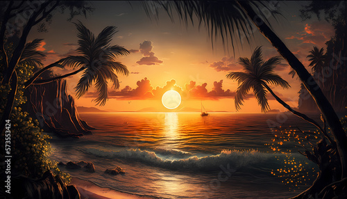 A Sunset Over The Ocean - Summer Vibes - Generative AI