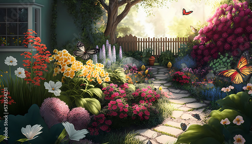 A Vibrant Summer Garden Filled With Colorful Flowers - Generative AI