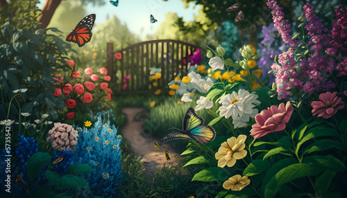 A Vibrant Summer Garden Filled With Colorful Flowers - Generative AI © Silard