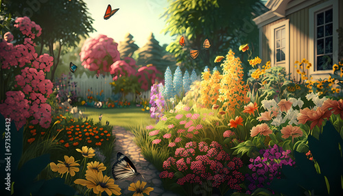 A Vibrant Summer Garden Filled With Colorful Flowers - Generative AI