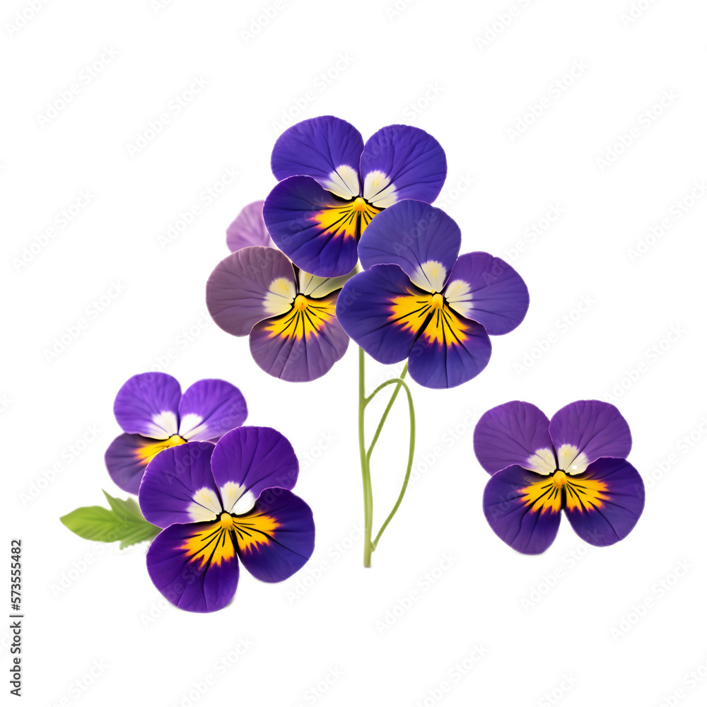 blue and white flowers - Pansies flowers on transparent background - Purple flowers - Generative AI