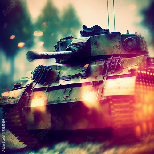 Large military tank, infantry fire support in war - AI generated image  Stock Illustration | Adobe Stock