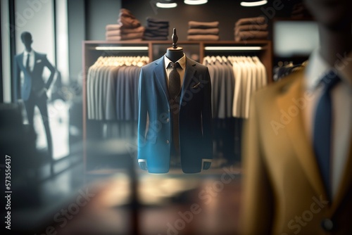 Racks of clothes in a menswear store. Generative AI
