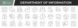 Information department linear icons set. Collection of 30 icons in black